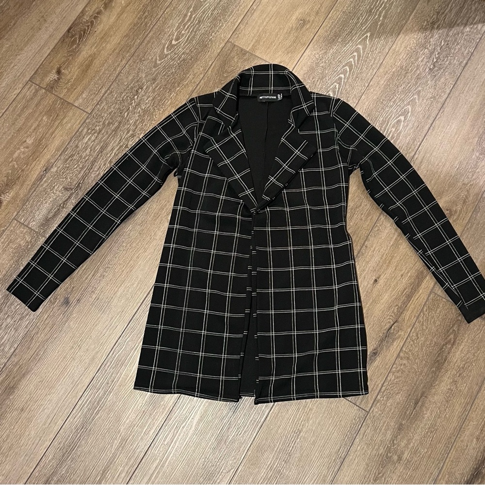 PrettyLittleThing Women’s Black Tweed Check Fitted Blazer - US 4
